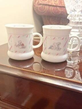 Precious Moments Pink and White Ceramic Coffee Mugs Set of 2
